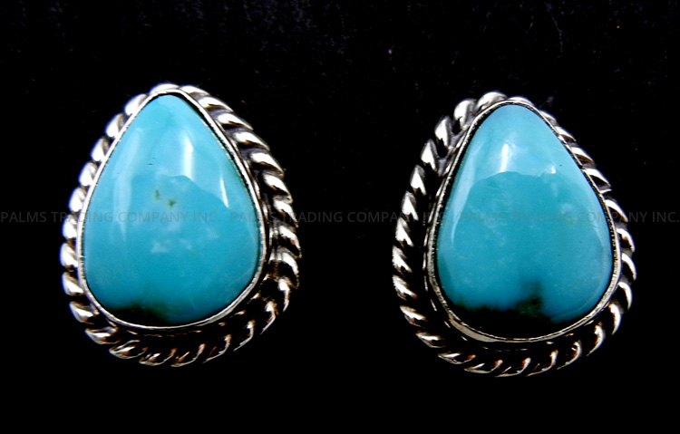 Navajo tear drop shaped turquoise and sterling silver post earrings