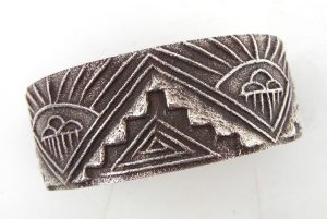Santo Domingo sterling silver tufa cast multi-pattern cuff bracelet by Gilbert Dino Garcia
