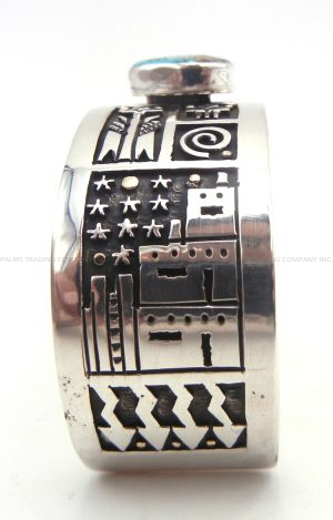Santo Domingo Joseph Coriz Sterling Silver and14k Gold Overlay and Turquoise Cuff Bracelet