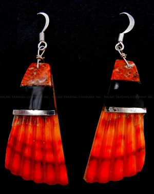Santo Domingo shell and multi-stone inlay dangle earrings with sterling silver