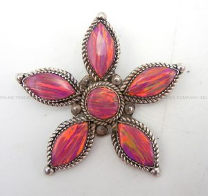 Zuni pink lab opal and sterling silver flower pendant by Kalena Hustito