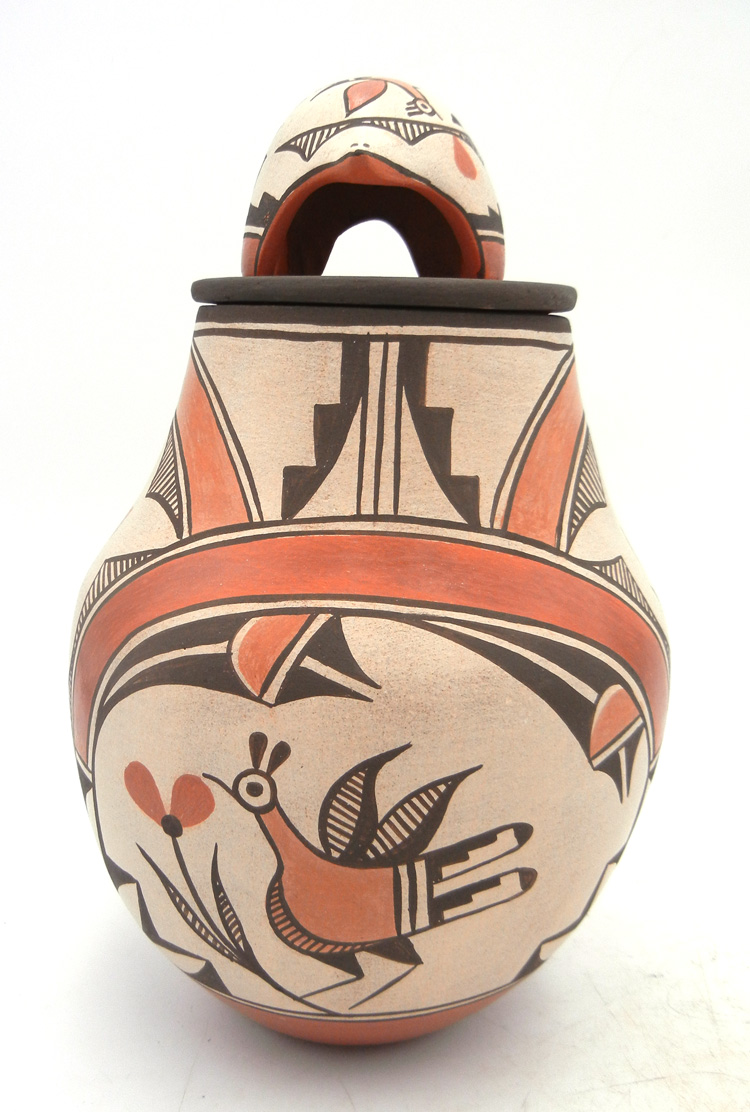 Zia handmade and hand painted lidded multi-pattern jar with bear by Elizabeth Medina