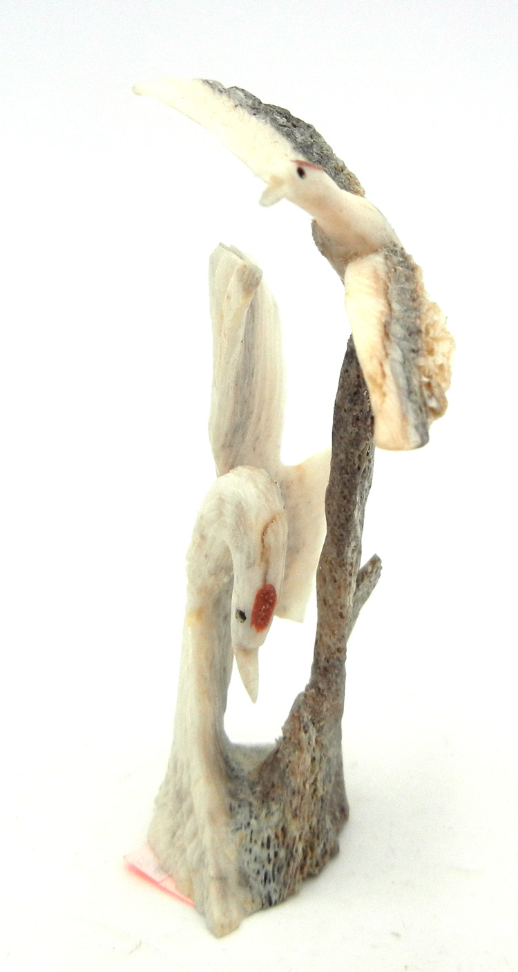 Zuni carved deer antler double swan fetish by Ruben Najera
