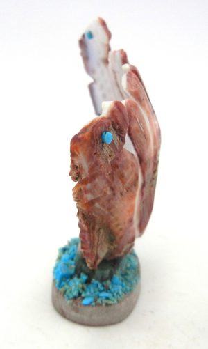 Zuni Theo Natewa Carved Red Spiny Oyster Shell Double Seahorse Fetish with Turquoise