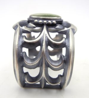 Navajo Harrison Bitsue Sandcast Sterling Silver and Green Turquoise Cuff Bracelet