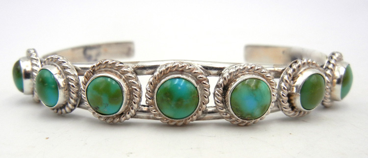 Navajo Sonoran Gold turquoise and sterling silver row cuff bracelet