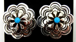 Navajo sterling silver and turquoise concho style post earrings