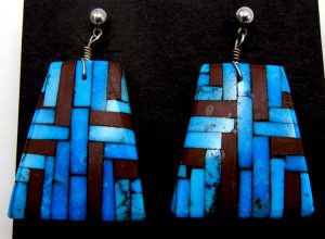 Santo Domingo turquoise and pipestone inlay dangle earrings