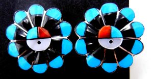Zuni multi-stone inlay and sterling silver sunface post earrings
