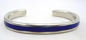 Navajo lapis and sterling silver channel inlay cuff bracelet by Larry Loretto