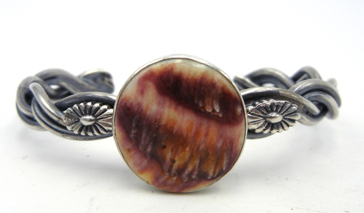 Navajo purple spiny oyster shell and sterling silver cuff bracelet