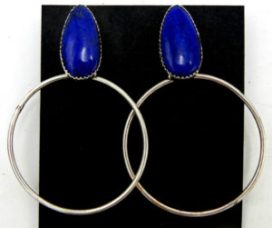 Navajo lapis and sterling silver circle dangle earrings