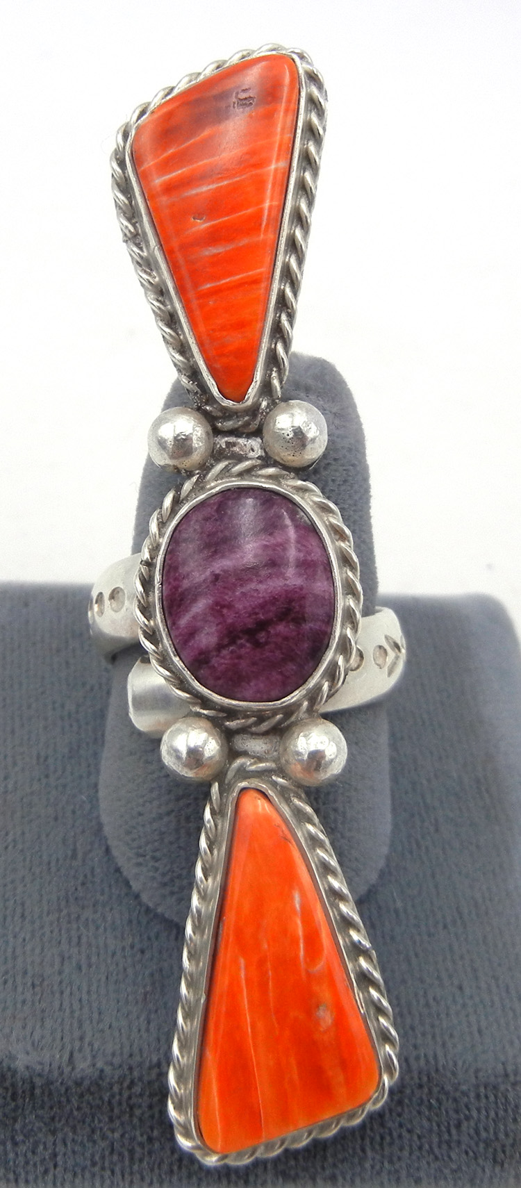 Navajo orange and purple spiny oyster shell and sterling silver adjustable ring