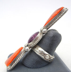 Navajo Orange and Purple Spiny Oyster and Sterling Silver Ring