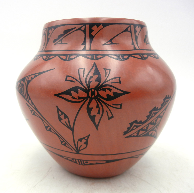 Jemez handmade and hand painted red polished jar by Maxine Yepa