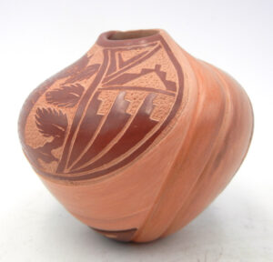 Jemez Brenda Tafoya Handmade Etched and Polished Two Tone Swirled Owl Seed Pot