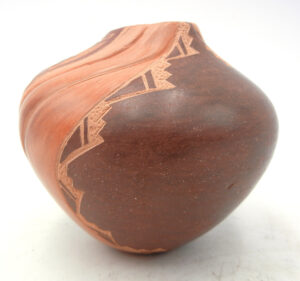 Jemez Brenda Tafoya Handmade Etched and Polished Two Tone Swirled Owl Seed Pot