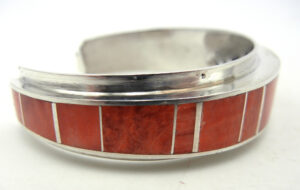 Navajo Red Spiny Oyster and Sterling Silver Channel Inlay Cuff Bracelet