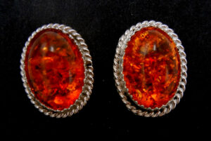 Navajo small amber and sterling silver post earrings