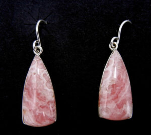 Navajo rhodochrosite and sterling silver dangle earrings by Cathy Webster