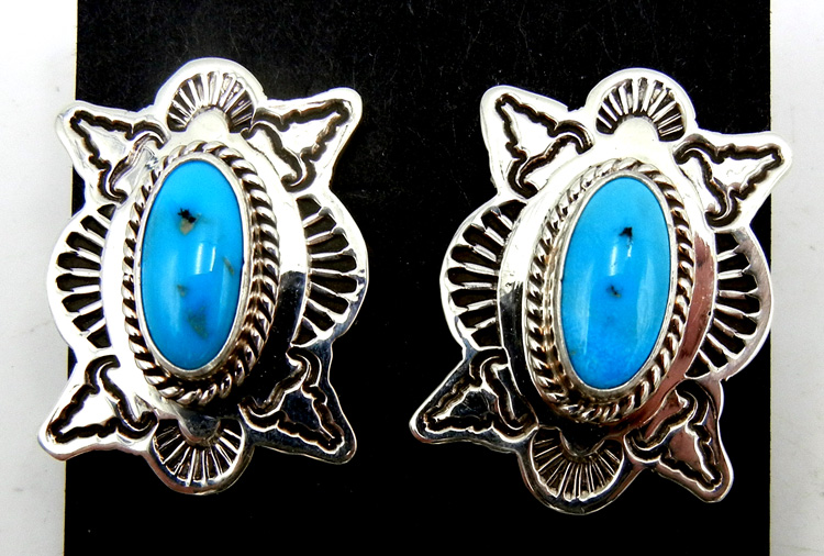 Navajo sterling silver and turquoise post earrings by Happy Piasso