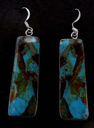 Santo Domingo sterling silver wrapped turquoise slab earrings by Veronica Tortalito