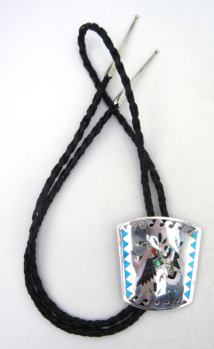 Zuni multi-stone inlay and sterling silver duck bolo tie by Sammy and Esther Guardian