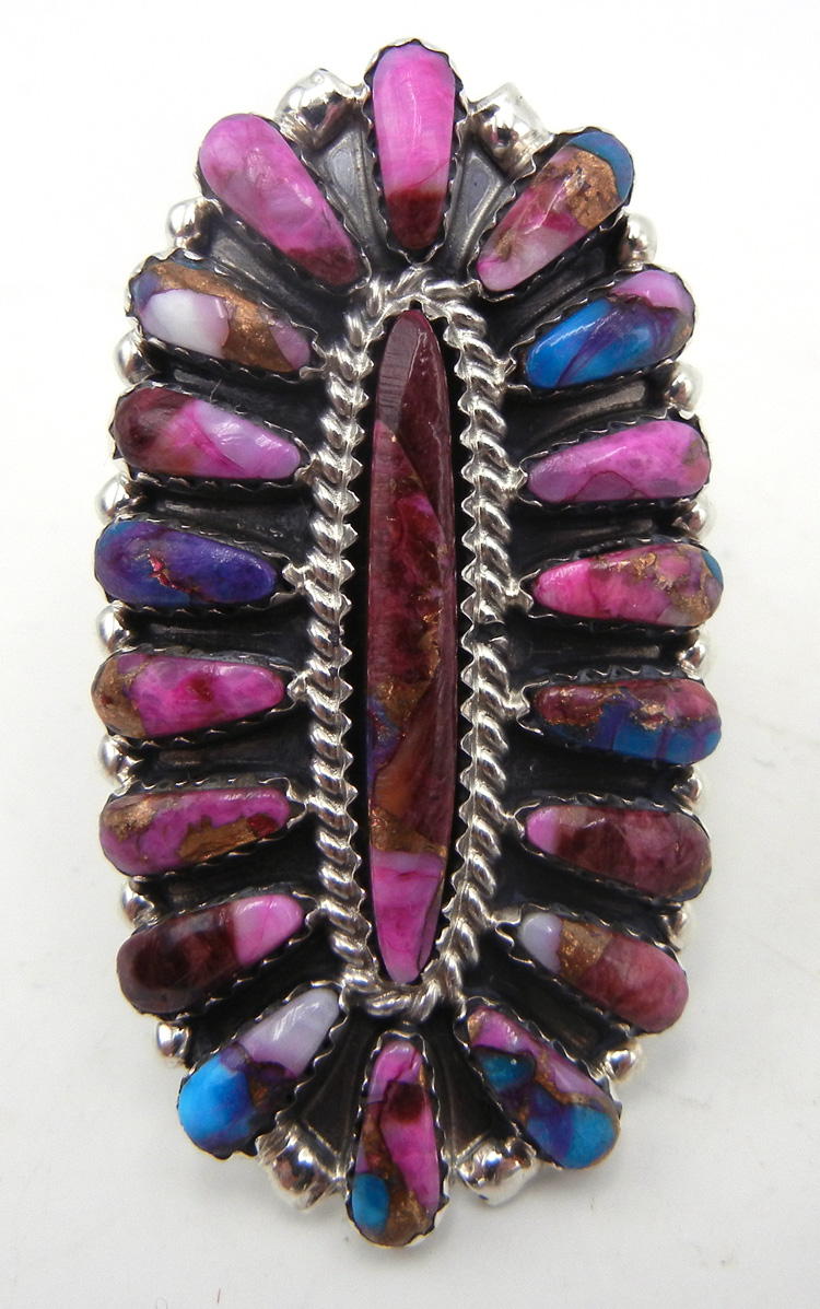 Navajo composite magenta and turquoise cluster ring