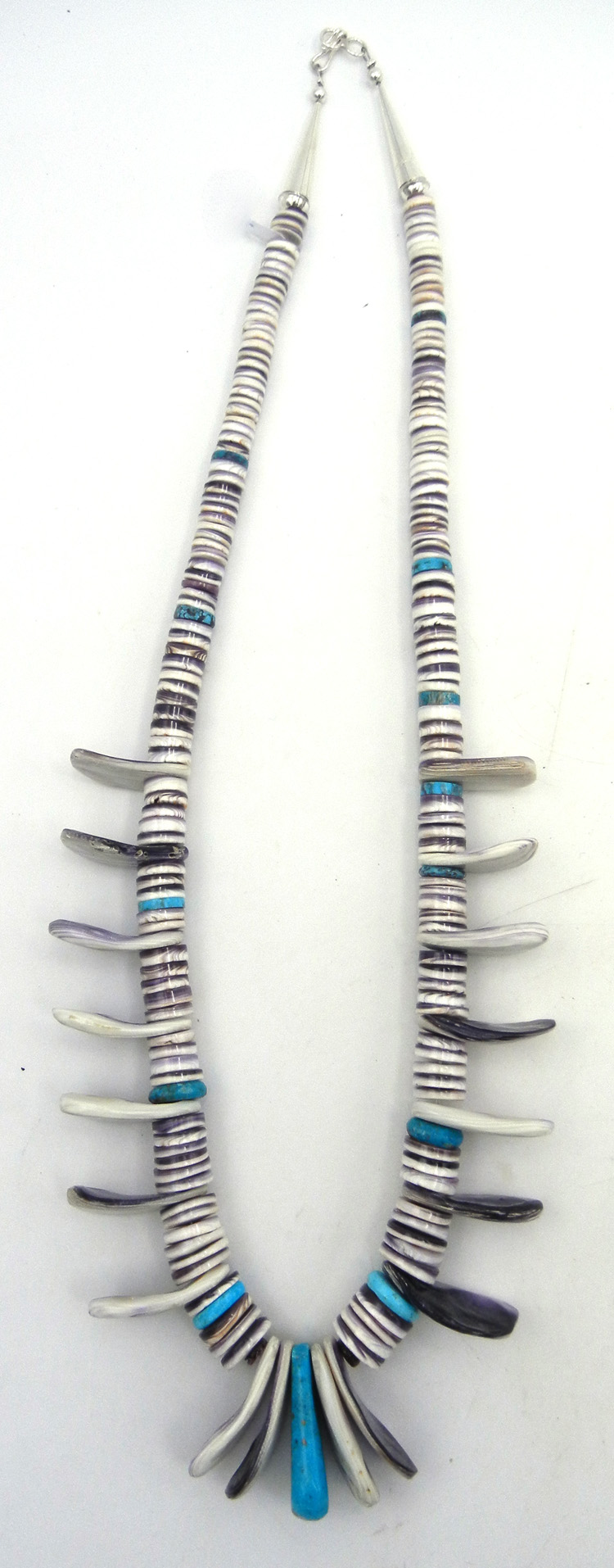 Santo Domingo wampum shell and turquoise heishi necklace by Lupe Lovato