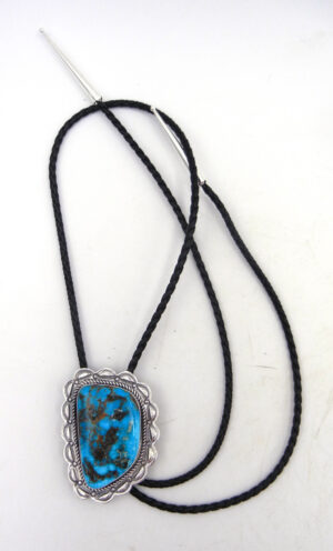 Navajo Ronnie Willie Blue Gem Turquoise and Sterling Silver Bolo Tie