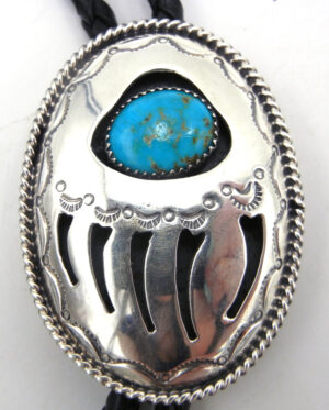 Navajo sterling silver and turquoise shadowbox style bolo tie