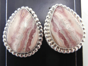 Navajo rhodochrosite and sterling silver tear drop shaped post earrings
