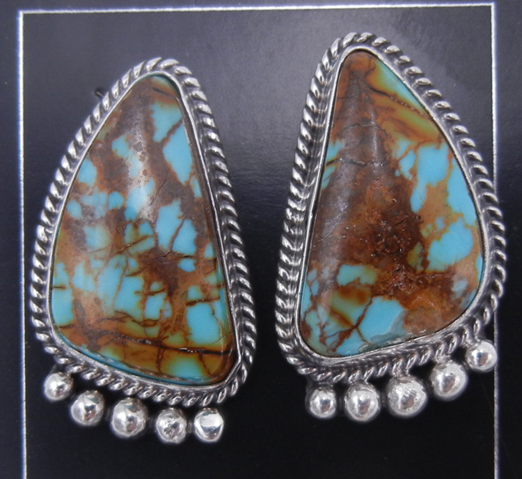 Navajo turquoise and sterling silver post earrings by Will Denetdale