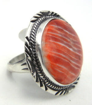 Navajo Will Denetdale Red Spiny Oyster Shell and Sterling Silver Ring