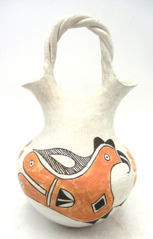Acoma Vintage Handmade and Hand Painted Parrot Design Wedding Vase, circa 1950s