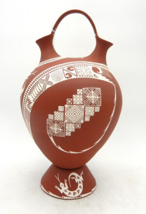 Mata Ortiz handmade and hand painted multi-design wedding vase with handmade base by Rosario Veloz