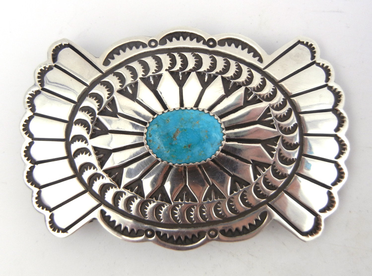 Navajo sterling silver and turquoise butterfly concho belt buckle