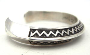 Navajo Randy Secatero Hand Stamped Sterling Silver Triangle Cuff Bracelet