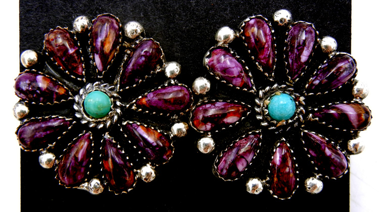 thumbnail image 2 of Navajo Sterling Silver Spiny Oyster Post Earrings – 1/4 Inch Round, By Native Treasures 2 of 2