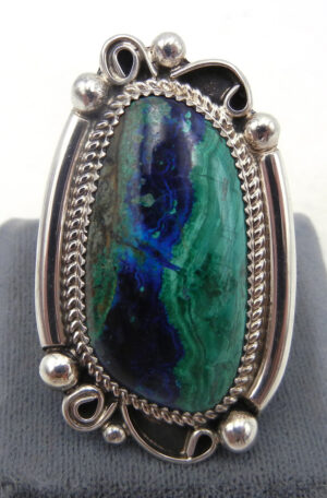Navajo azurite and sterling silver ring by Leslie Nez