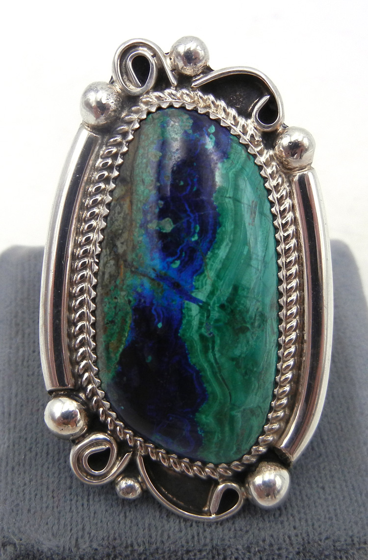 Navajo azurite and sterling silver ring by Leslie Nez