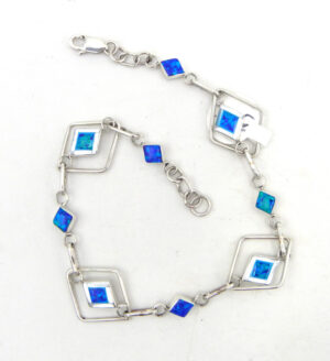 Zuni blue lab opal, white mother of pearl and sterling silver inlay diamond shaped link bracelet