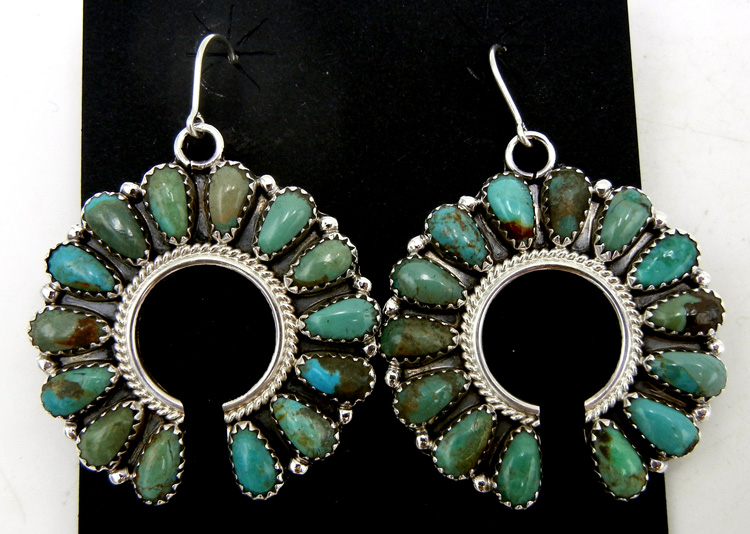 Navajo Ophelia Moses Green Turquoise And Sterling Silver Naja Dangle