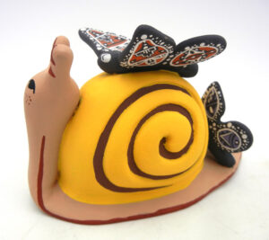 Jemez Sharela Waquie Handmade and Hand Painted Snail Figurine with Two Butterflies