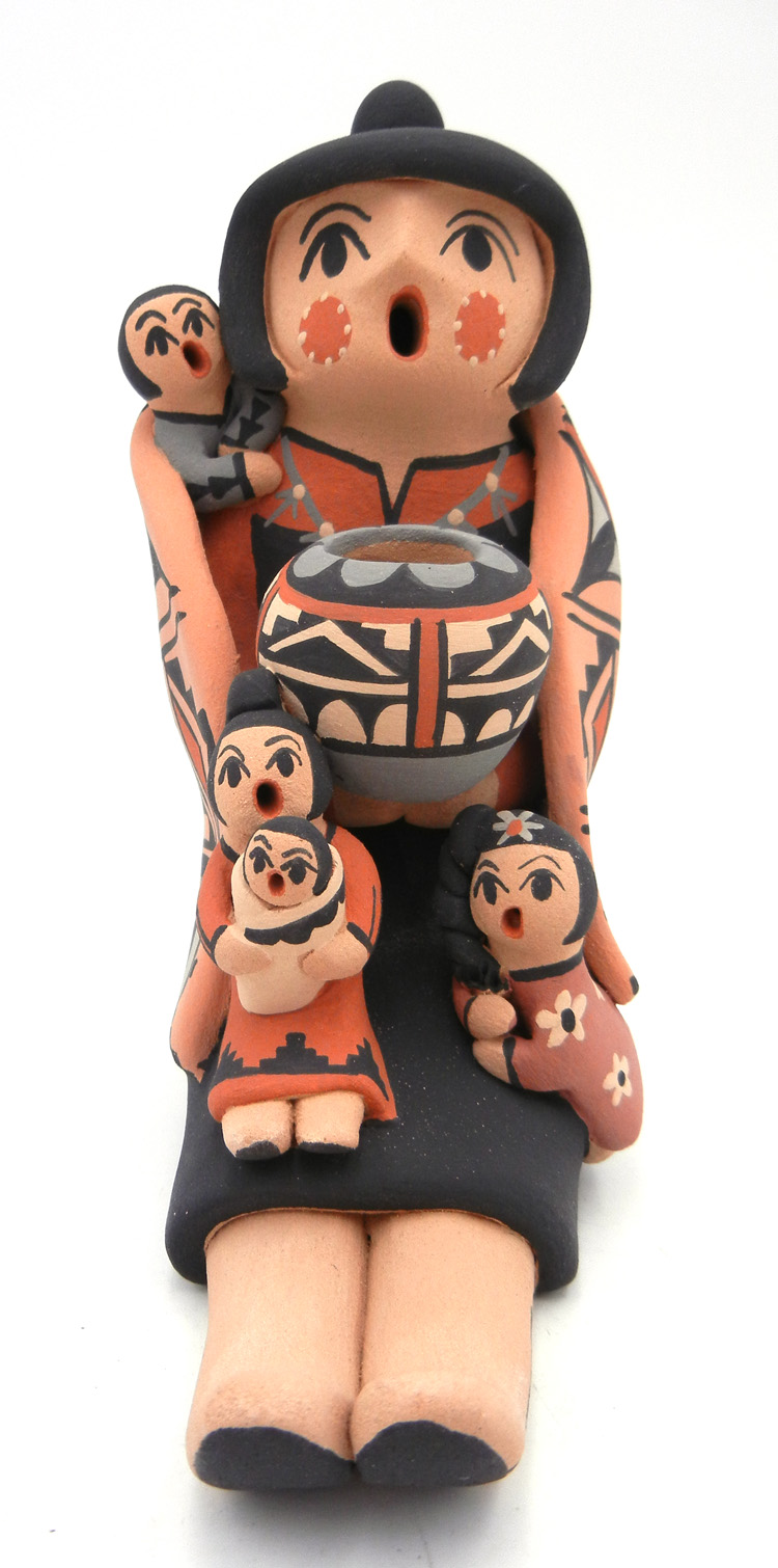 Jemez handmade seated storyteller figurine with four children by Chrislyn Fragua