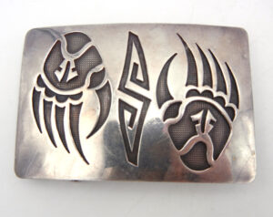 Navajo sterling silver overlay double bear paw belt buckle