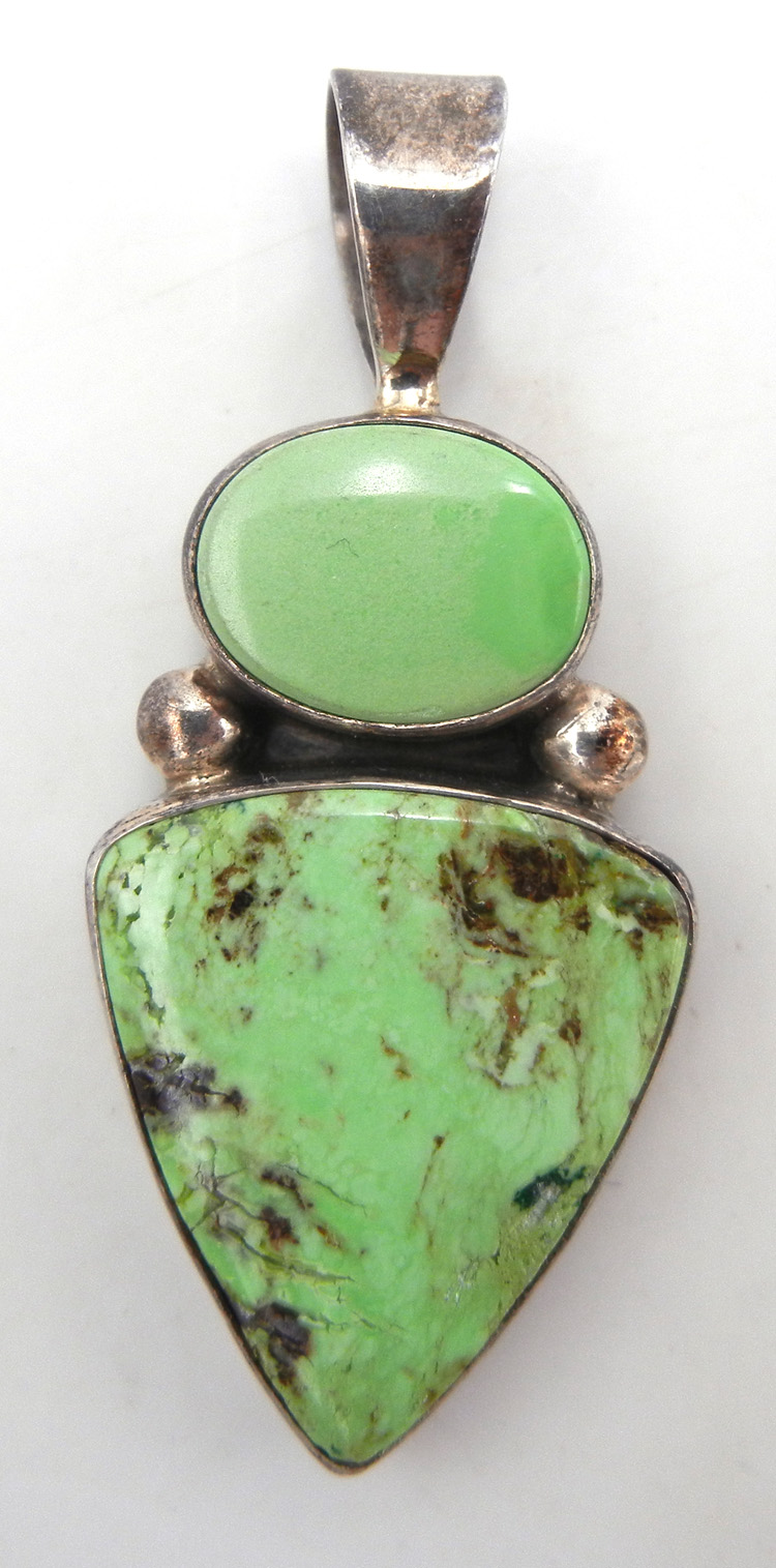 Navajo double gaspeite and sterling silver pendant