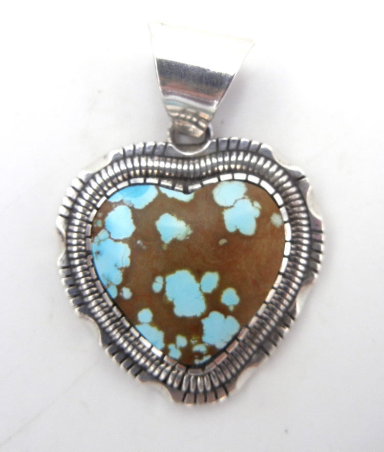 Navajo #8 Turquoise and sterling silver heart pendant by Walter Vandever