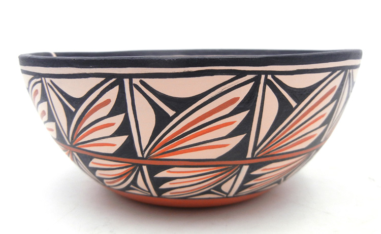Cochiti handmade and hand painted feather pattern bowl by Johnna Herrera