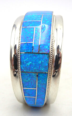 Zuni Rickel and Glendora Booqua Blue Lab Opal and Sterling Silver Channel Inlay Cuff Bracelet